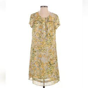 MSK Dress Floral Yellow Gold Watercolor Shift Dress Ruffle Button Size 6
